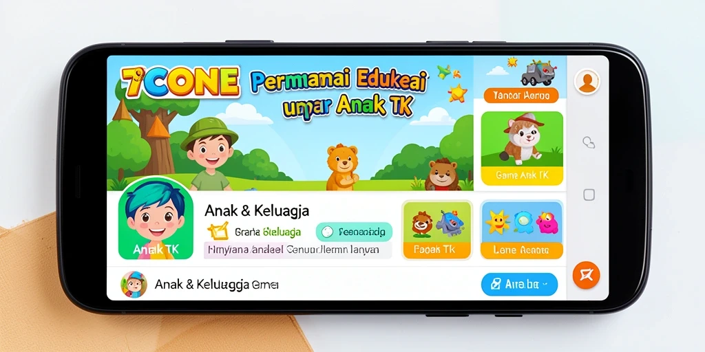 Tampilan antarmuka 7CONE yang ceria dan interaktif untuk anak-anak.