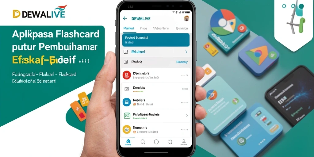 Antarmuka DEWALIVE dengan tampilan flashcard yang interaktif dan menarik.