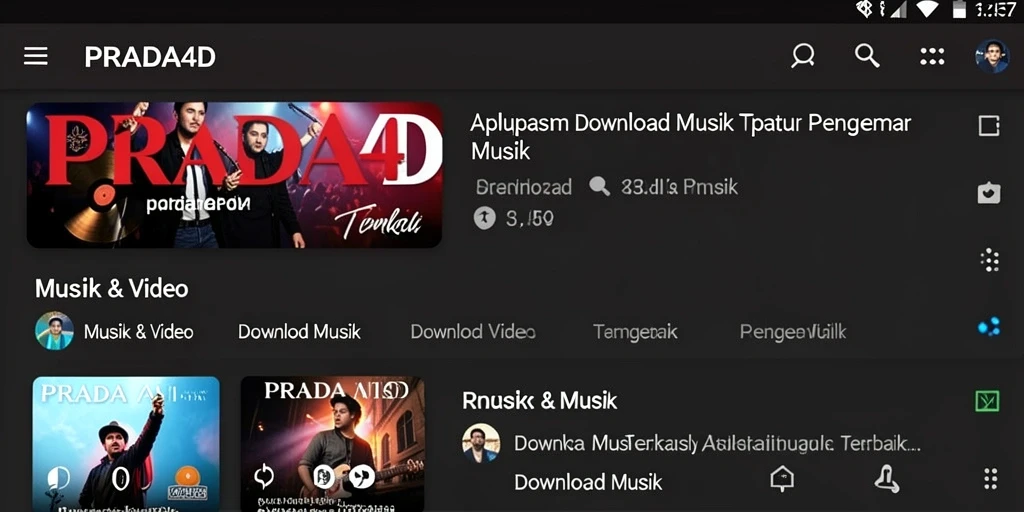 Tampilan antarmuka PRADA4D yang sederhana dan mudah digunakan untuk Download Musik.